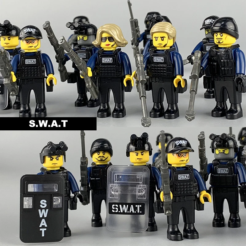 Мини фигуры SWAT совместимые legoings кирпичики город полиция военные мини блоки