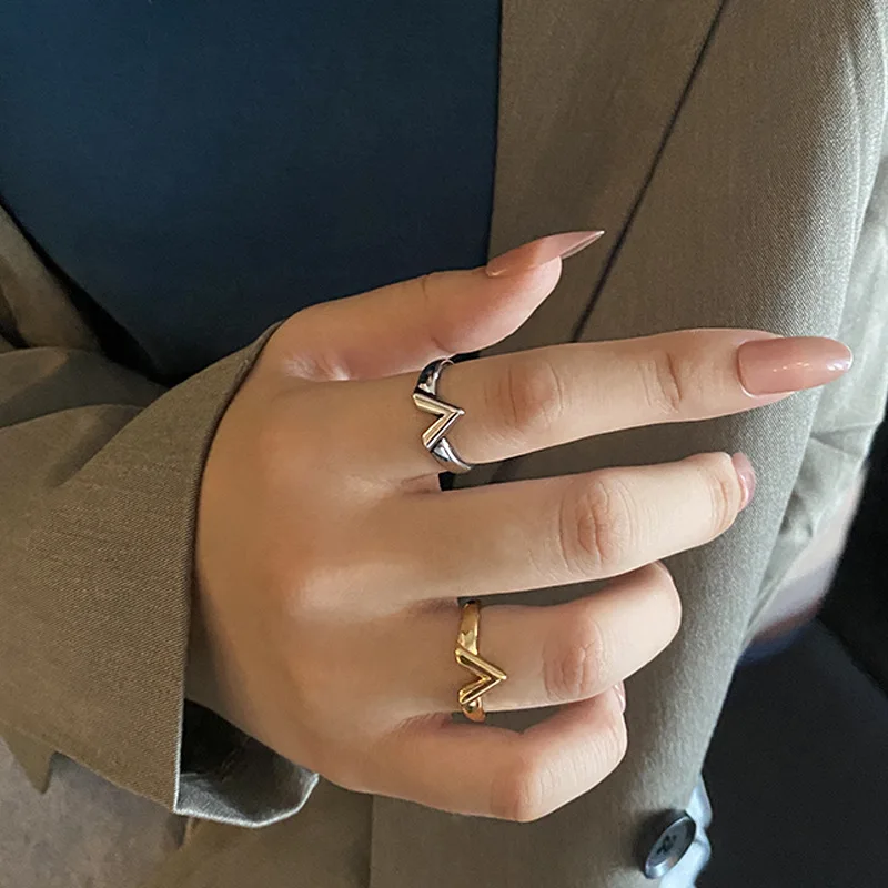 Gold Color Rings LIVVY Silver Color Rings for Women V Shape Gold Color Vintage Wedding Trendy Jewelry Adjustable Antique Delicacy Party Gifts
