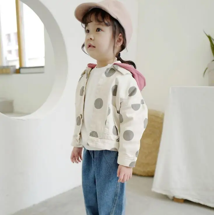 New Arrival Girls Boys Dots Coat Autumn Full Sleeve Fashion Kids Jacket 1-6 Years PZ236