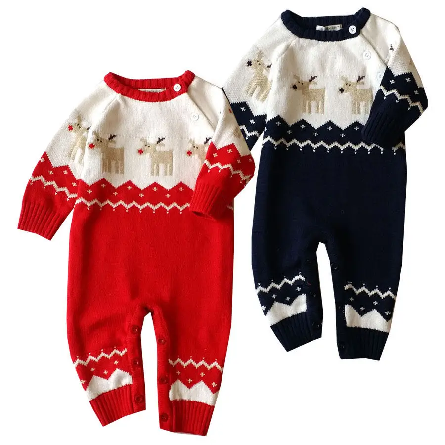 

Christmas Fawn Baby Jumpsuit , Newborn Clothes Children 's Sweater Romper , 100% Cotton Diagonal Cardigan With Three Buttons