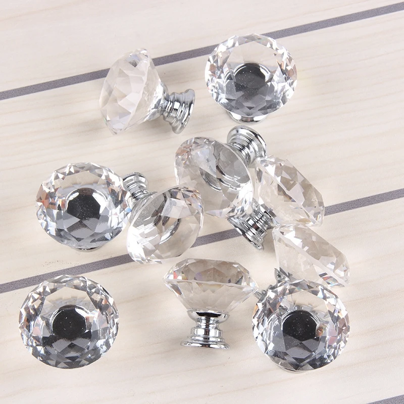 

10Pcs/set 30mm Diamond Shape Design Crystal Glass Knobs Cupboard Drawer Pull Kitchen Cabinet Door Wardrobe Handles Hardware