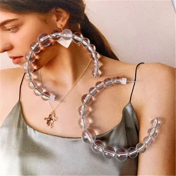 

FFLACELL 2020 New Silver Color Korean Crystal Hoop Earrings Women Girls Simple Transparent Round Earrings For Women Girl Jewlery