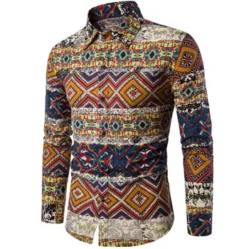 

Men Spring Autumn Plus Size Colorful Long Sleeve Turn Down Collar Shirt Top