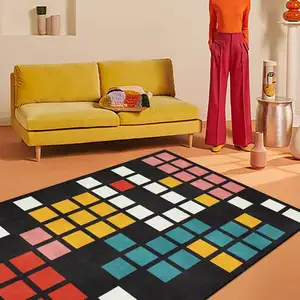 Color Grid Family Area Rugs Ethnic Style Home Decorate Carpet Child Play With Non-slip Carpets for Living Room Bedroom Floor Mat