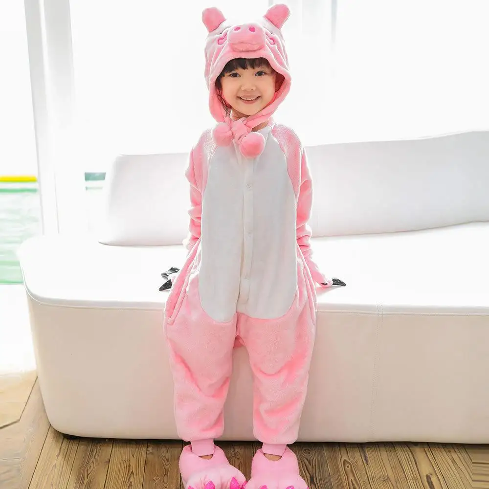Детские пижамы, зимняя одежда для сна, комбинезон для мальчиков, пижамный комплект для девочек, кигуруми, единорог, Ститч, панда, динозавр, животные, детские пижамы - Цвет: Remove Pink Pig