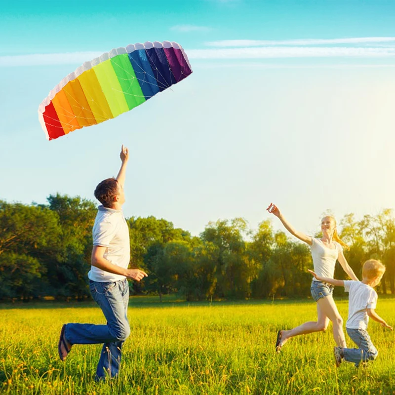 

Rainbow Kite Power Sports Beach Dual Line Stunt Parafoil Parachute with 2pcs 30m Nylon Flying Line For Beginner Easy Playing