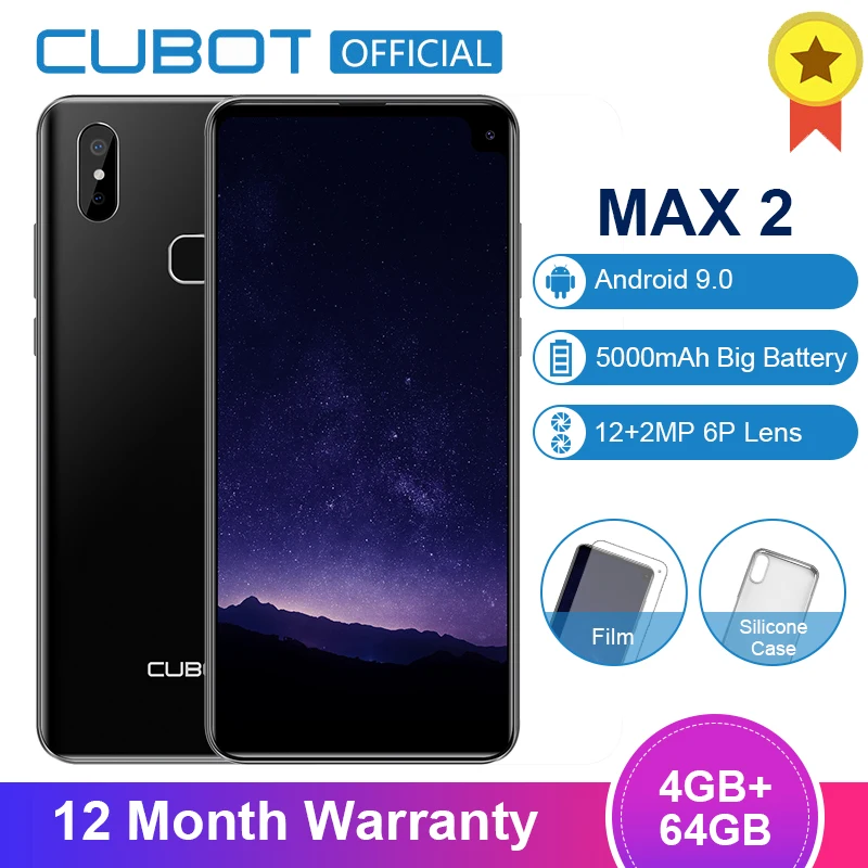 Смартфон Cubot Max 2 с восьмиядерным процессором 19:9, 5000 мА/ч, 4 ГБ, 64 ГБ, MT6762, смартфон 6,8 '', капля воды, 4G LTE, Face ID, две камеры type-C