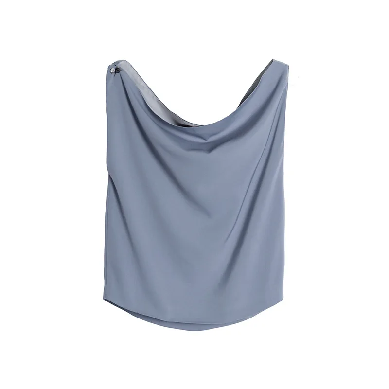 Imitation Acetate Fabric Women's Sleeveless Waistcoat with Dangling Collar New Summer 2020 Versatile V-neck Waistcoat Woman