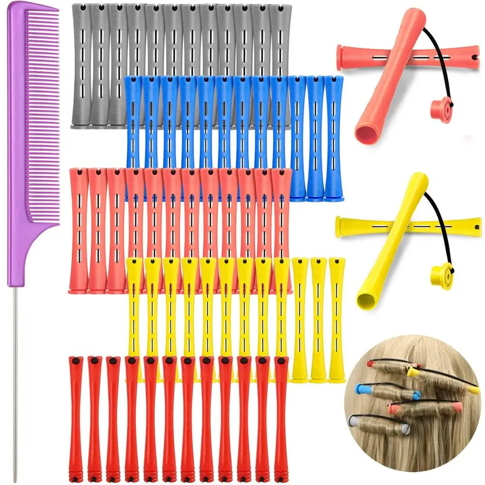 48 Pieces Hair Perm Rods Short Cold Wave Rods Plastic Perming Rods Hair Curling Rollers Curlers with Steel Pintail Comb