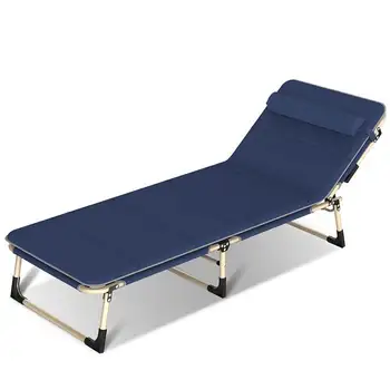 

Portable Folding Bed Camping Military Cot Foldable Lounger for Home Use with Adjustable Backrest Thick Mattress Available