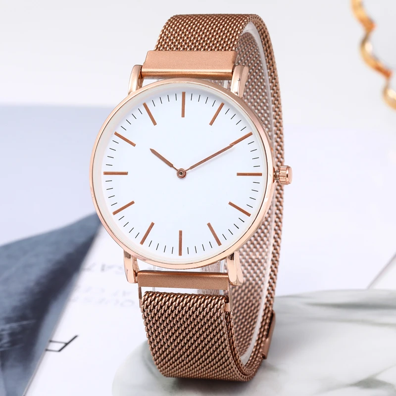 

Buckle Starry Rose Gold Mesh Magnet Men's Watch High-End Simple Luxury Quartz Steel Wristwatches Imitation mechanical watches