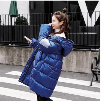 

2019 Winter Down cotton Thick Parka Womens Glossy Hooded Jackets Winter Warm Armband Bread service Parka Loose Coat Winter Women