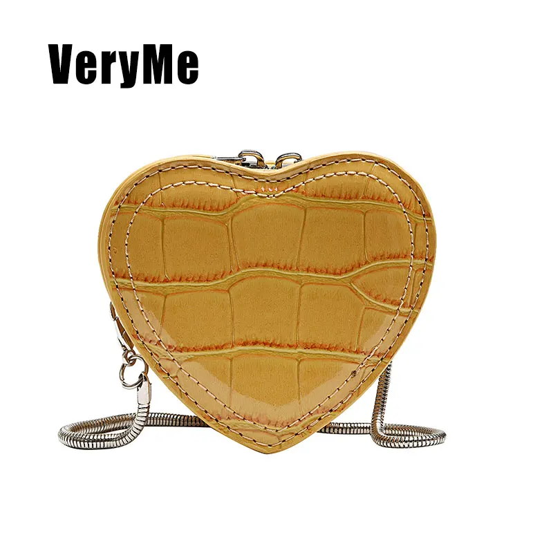 VeryMe 2022 Exquisite Female Bag Chain Messenger Bag Temperament Woman Designer Love Heart Shape Shoulder Bag PU Leather CoinBag