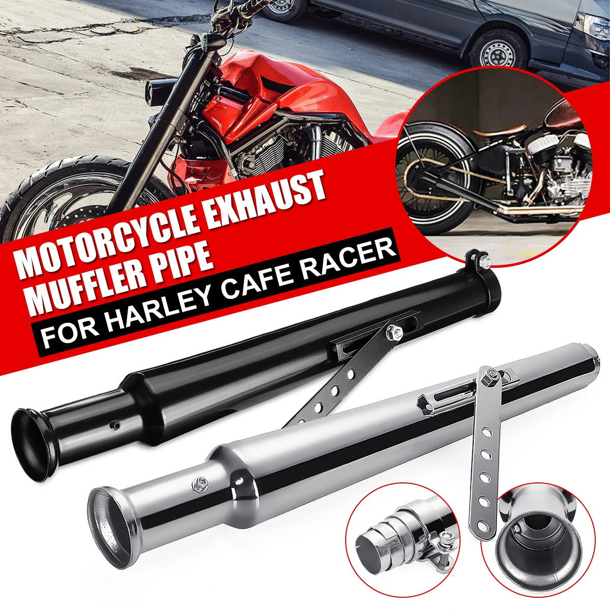 

540mm Motorcycle Retro Vintage Exhaust Muffler Pipe Tip Tail Tube Silencer For Harley Cafe Racer Bobber Chopper Custom