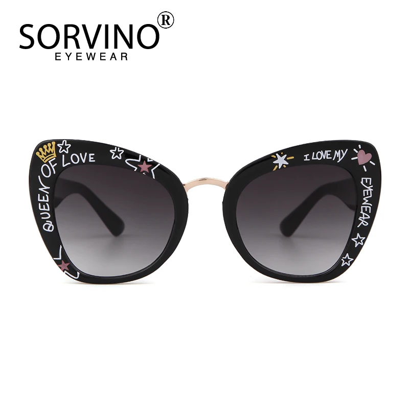 

SORVINO New Cute Sunglasses I LOVE MY Letter Frame Leopard Pattern Cat Eyes Universal Decorative Sun Glasses Gradient Shades
