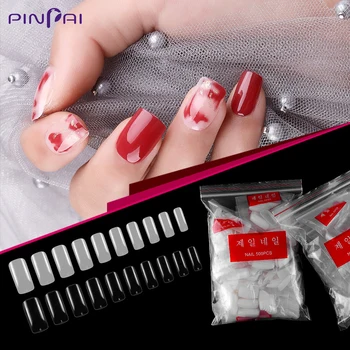 

500 Pcs Full Cover False Nail Art Tips Clear Natural 10 Size Mixed Fake Nail Tip Flexible Resin Extension Nails Manicure Tools