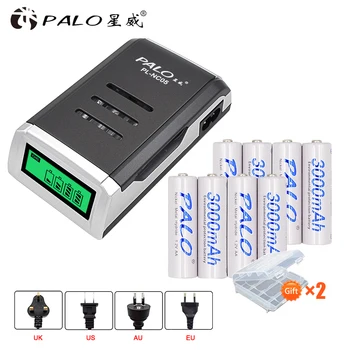 

4 Slots LCD display Smart Charger for AA / AAA Batteries + 8 pcs aa 3000mah nimh rechargeable batteries