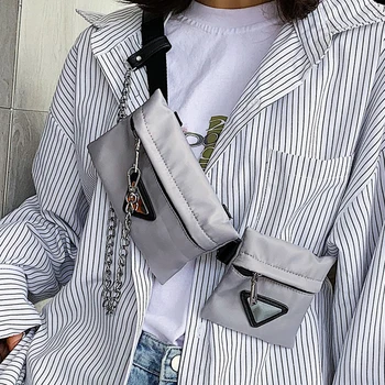 

Casual Waist Bag for Women Men Nylon Fanny Pack Phone Pouch Chest Packs Ladies Chains Belt Bag Hiphop Female Crossbody Chest Bag