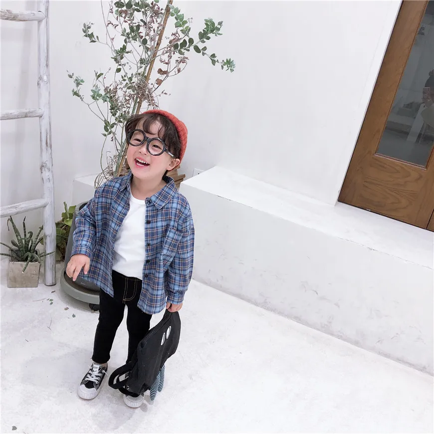 Autumn New Style Korean-style Childrenswear Men And Women Child Baby Plaid Casual Shirt Versatile Shirt