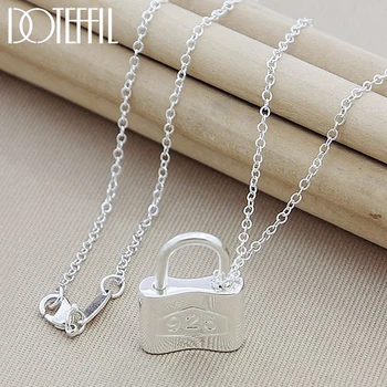 

DOTEFFIL 925 Sterling Silver Squer Lock Necklace 18 inch Chain For Woman Fashion Wedding Engagement Party Charm Jewelry