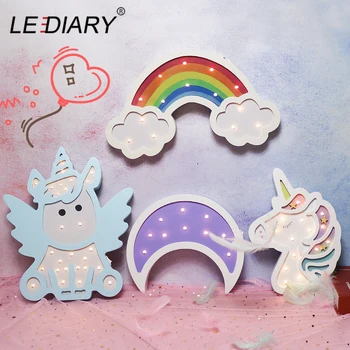 

LEDIARY Animal Wooden Unicorn Night Lights Owl Dinosaur Bear Cat Elephant Room Decor Night Desk Table Lamp Moon Star Multicolor