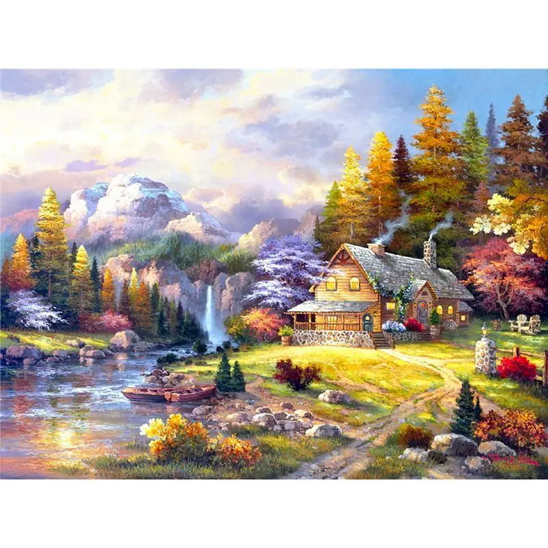 

Gatyztory Mountain Lodge Diy Painting By Numbers Landscape Canvas Colouring Handpainted Gift Wall Decor Frame