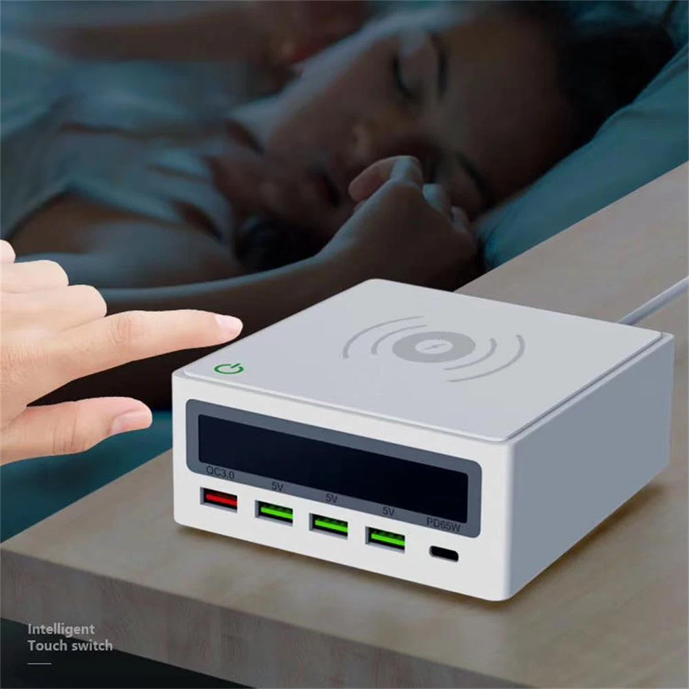 Беспроводное зарядное устройство QC 3 0 65 Вт 5 USB-портов с цифровым ЖК-дисплеем |