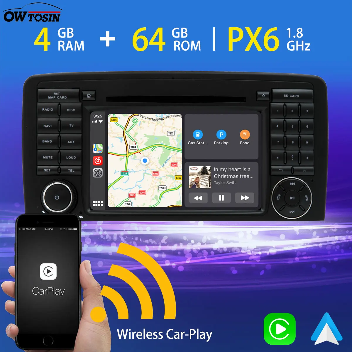 Автомобильный мультимедийный плеер PX6 7 дюймов 4 + 64 ГБ Android 10 0 GPS Navi радио HDMI для
