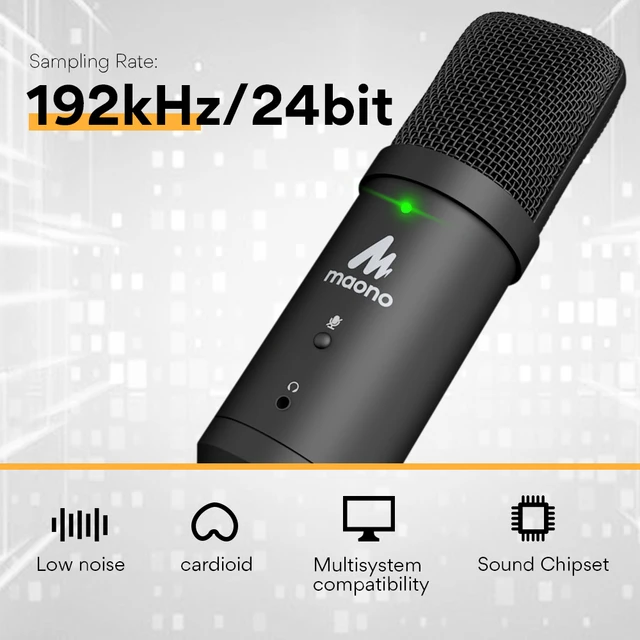 Kit de microfone USB, VeGue 192 kHz/24 bits Streaming Podcast PC  Condensador Conjunto de microfone para jogos, vídeo do , gravação de  música, locução, microfone de estúdio com suporte de braço ajustável (