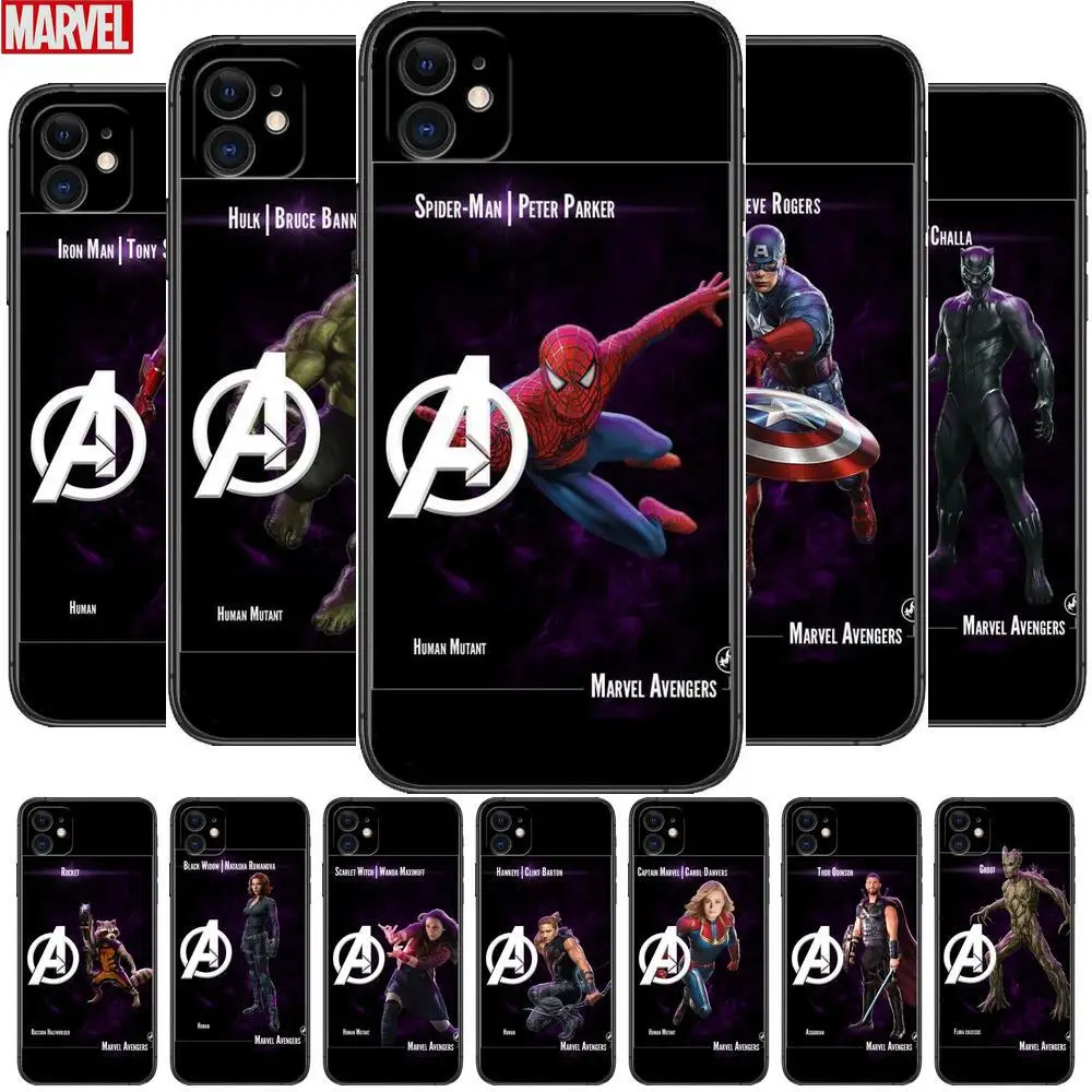 Черный чехол для телефона Мстители для iphone 13 Pro Max, Чехол 12 11 Pro Max 8 PLUS 7PLUS 6S XR X XS 6 mini se, мобильный сотовый телефон