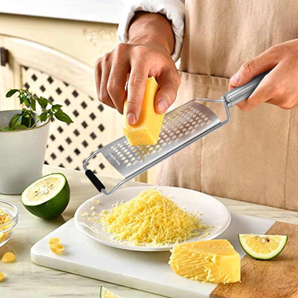 Stainless Steel Cheese Grater with Natural Wood Handle for Parmesan Cheese Lemon, Ginger, Cheese, Nutmeg, Potato, Chocolate and Garlic Small