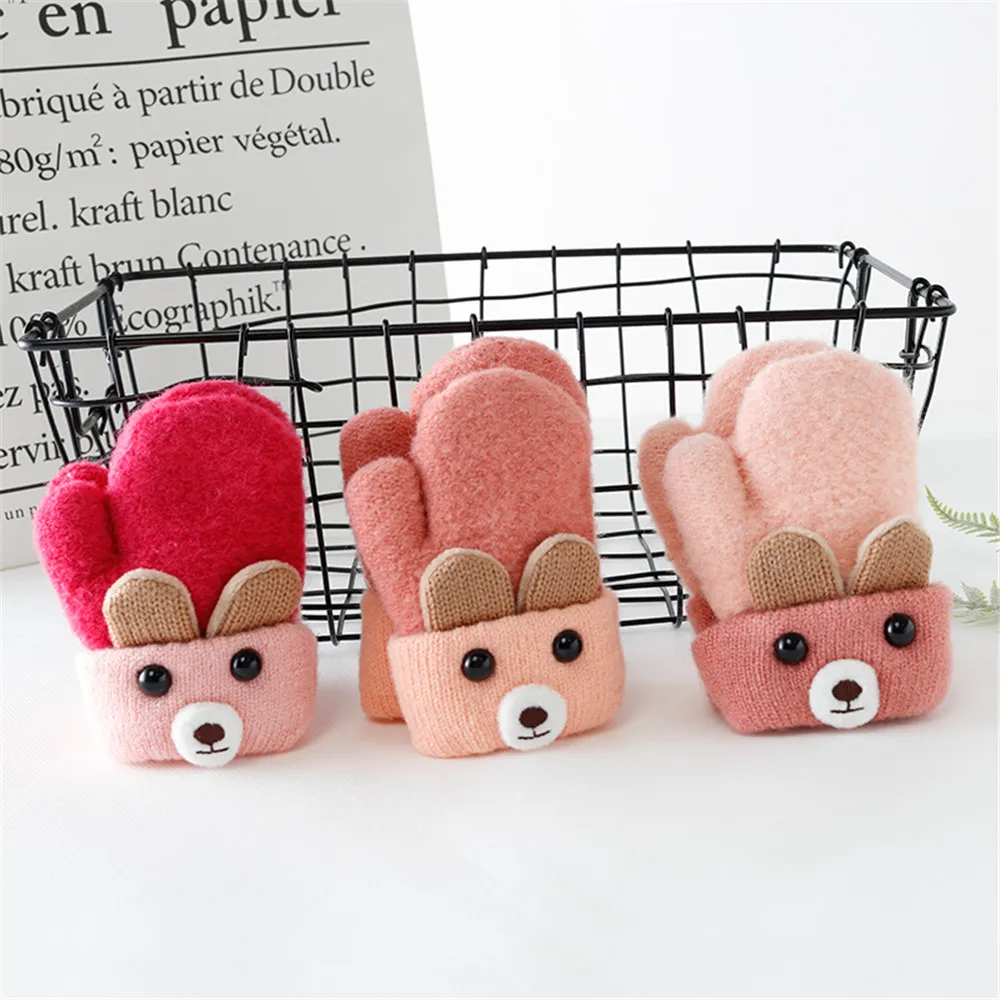 Милые детские перчатки для детей от 0 до 3 лет, зимние вязаные шерстяные перчатки для малышей, детские варежки с веревками, перчатки для мальчиков и девочек, теплые перчатки