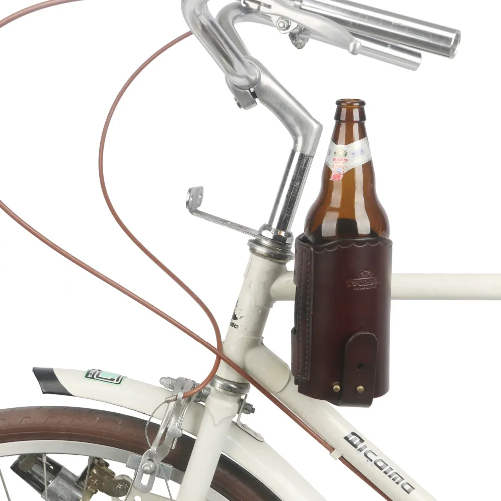 Flash Deal Tourbon Bike Cup Coffee Beer Holder Hanging Leather Pouch Bottle Water Kettle Carrier Bicycle Bag Frame Tube Case Accessories 2