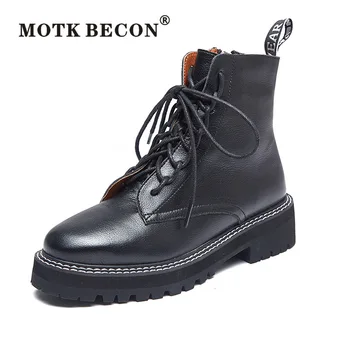 

Plus Size 42 Ankle Boots for Women Genuine Leather Round Toe Short Boots Fashion Platform Shoes Woman Casual Ladies Booties Y044