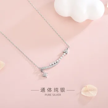 

Ms Necklace Korean Light Luxury Sterling Silver Adjustable Rhinestone Smile Clavicle Chain Pendant Girl Neck Jewelry Accessories