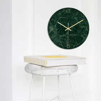 

1pc Wall Clock Decorative Hanging UV Print Marble Grain Acrylic Clock for without Battery Home