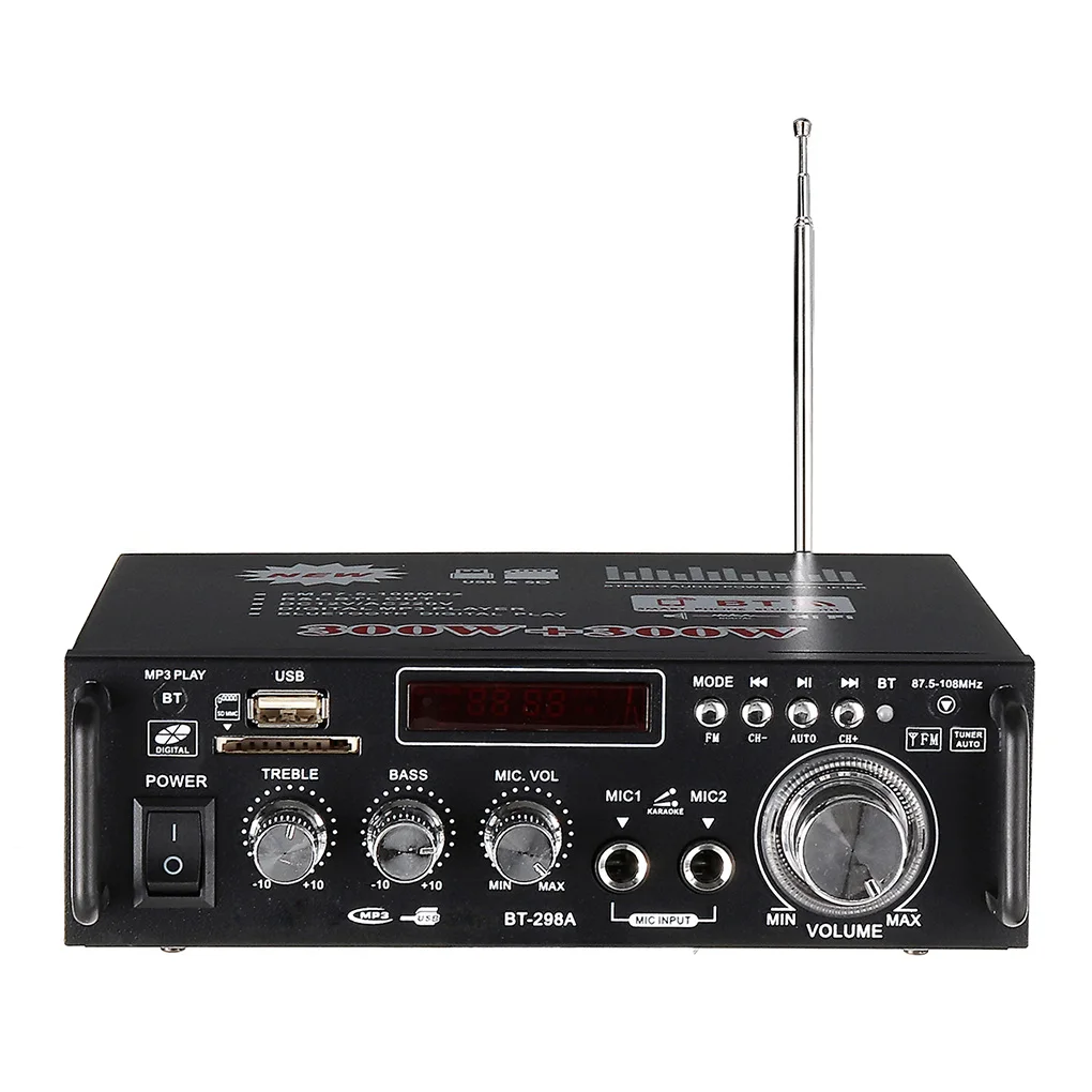 Автомобильный Bluetooth стерео аудио усилитель для дома HiFi Музыка SD USB FM AMP 12 в 600 Вт пульт дистанционного управления музыкальный плеер ЕС вилка