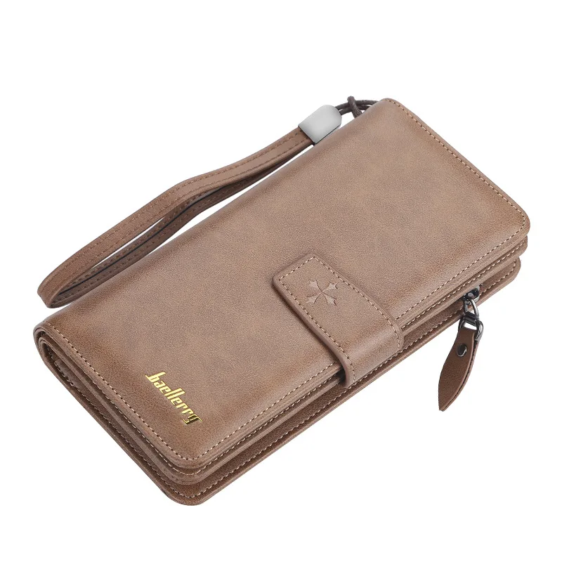 Brown New Men Wallets Fashion Zipper Card Holder Long Style Male Purse High Quality New PU Leather Vintage Coin Holder Men Wallets - Цвет: Brown