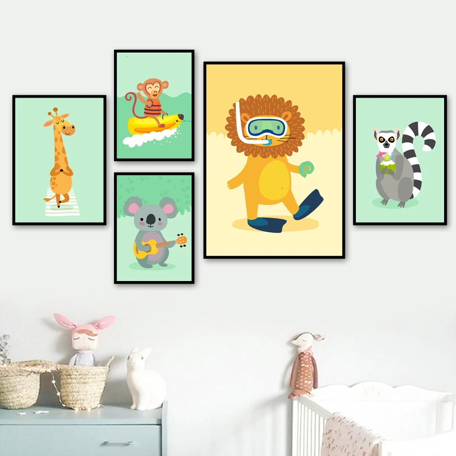 

Giraffe Monkey Koala Lion Cartoon Wall Art Print Canvas Painting Nordic Canvas Posters And Prints Wall Pictures Baby Kids Room