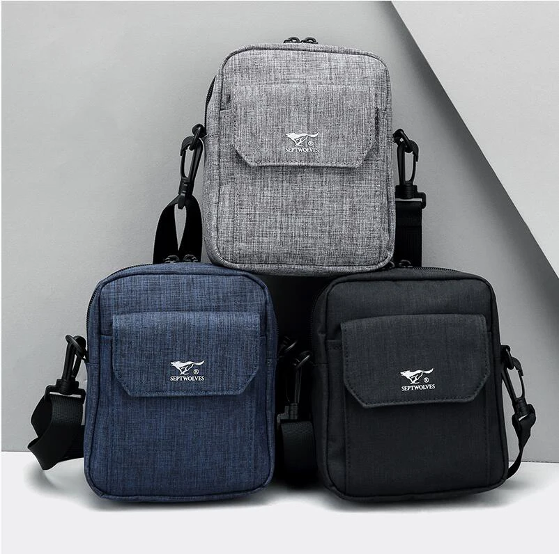 Brand Septwolves Male single shoulder bag across tide Japanese style canvas small messenger bag leisure mobile phone mini