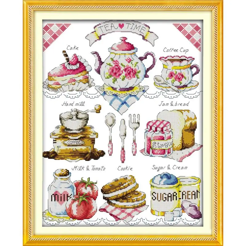 Cake Afternoon Tea Cross Stitch Set 14CT 11CT Printed Canvas Embroidery Sewing Kit DMC Count Chinese Cross Stitch Kit DIY Crafts cross stitch kit