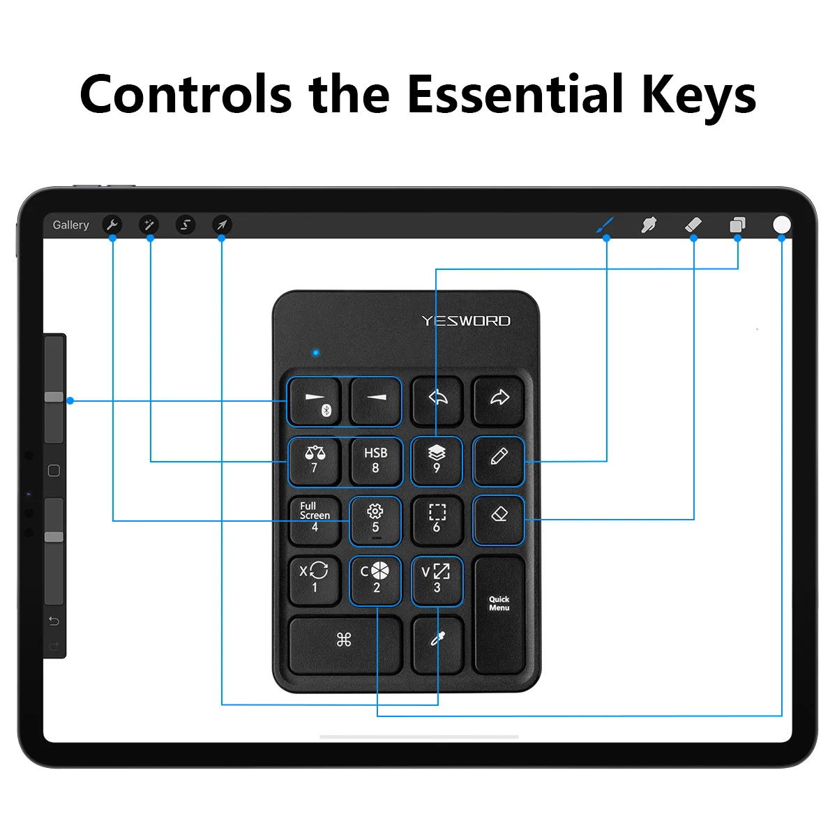 Yesword Teclado sem Fio para Procreate Bluetooth Desenho para Ipad Gráficos Tablets Pintura 6.5*5.5 Recarregável pk Aoiktye 2 - Imagem 4