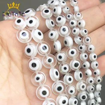 

White Evil Eye Lampwork Glazed Glass Round Beads Flat Loose Beads For Jewelry Making Bracelet Earrings Accessories 15" 6/8/10mm