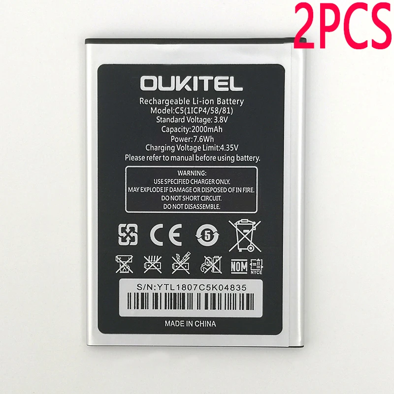 2 шт. 2000 мАч C5 батарея для OUKITEL C5 PRO/C5 мобильный телефон новейшее производство высокое качество батарея+ номер отслеживания