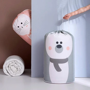 

1PC PVC Quilt Storage Bags Cute Cartoon Printed Damp Proof Drawstring Storage Bags Blanket Pillow Clothes Storage Large Bags