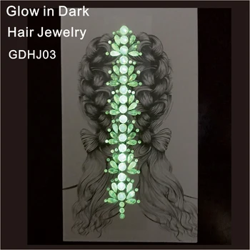 

GDHJ03 1 Piece Glow in Dark Rhinestone Glitter Hair Jewelry Sticker Best for Hair Root, Hair Braid Accessories body Art