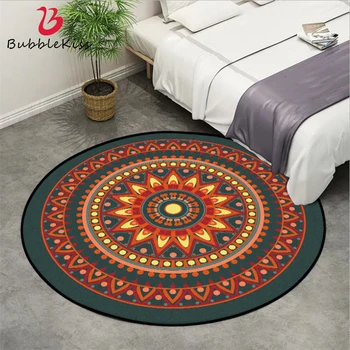 

Bohemia Rugs and Carpets for Home Living Room Orange Mandala Flower Pattern Round Carpet Area Rug for Bedroom Mechanical Wash