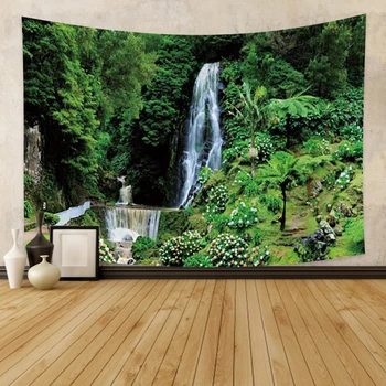

Laeacco Fashion Tapestry Forest Waterfall Green Nature Leaves Refreshing Health Wall Hangings Room Restaurant Decor Wall Chart