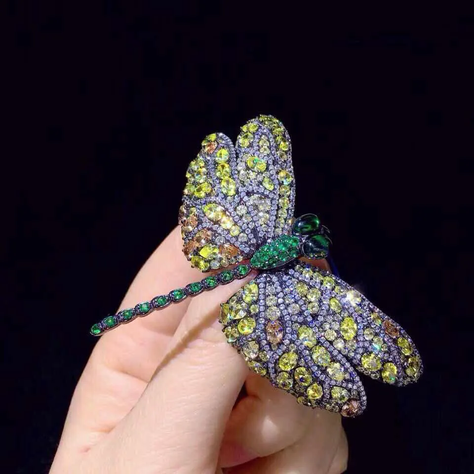 52*62mm Green Cz Pave Big dragonfly brooch
