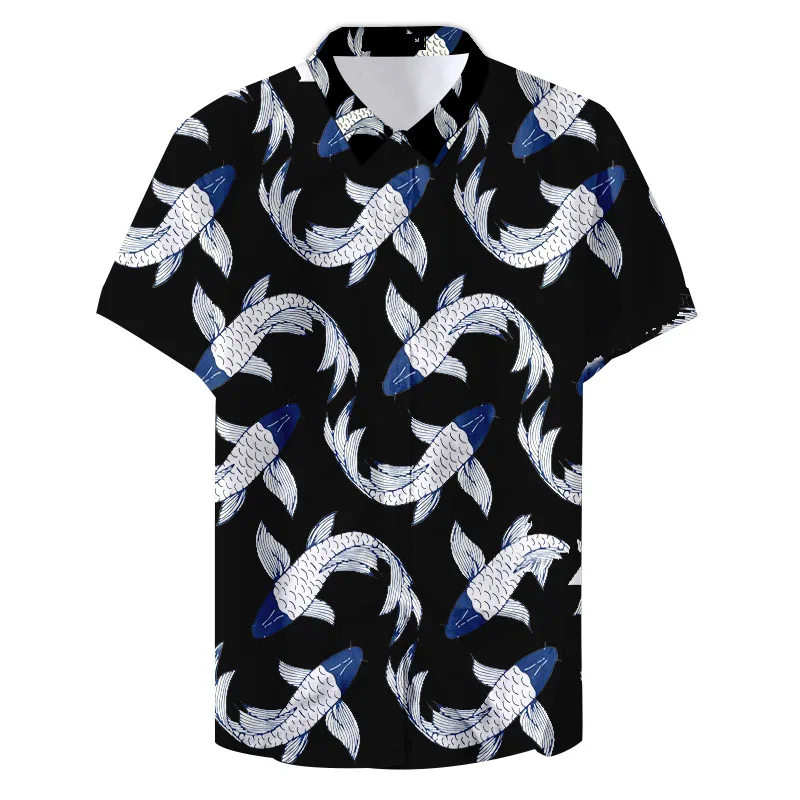 

2020 Summer Hawaiian Short Sleeve Shirt Men Cotton 3D Fish Printed Casual Dress Shirts Men Clothes Fashion S-3XL